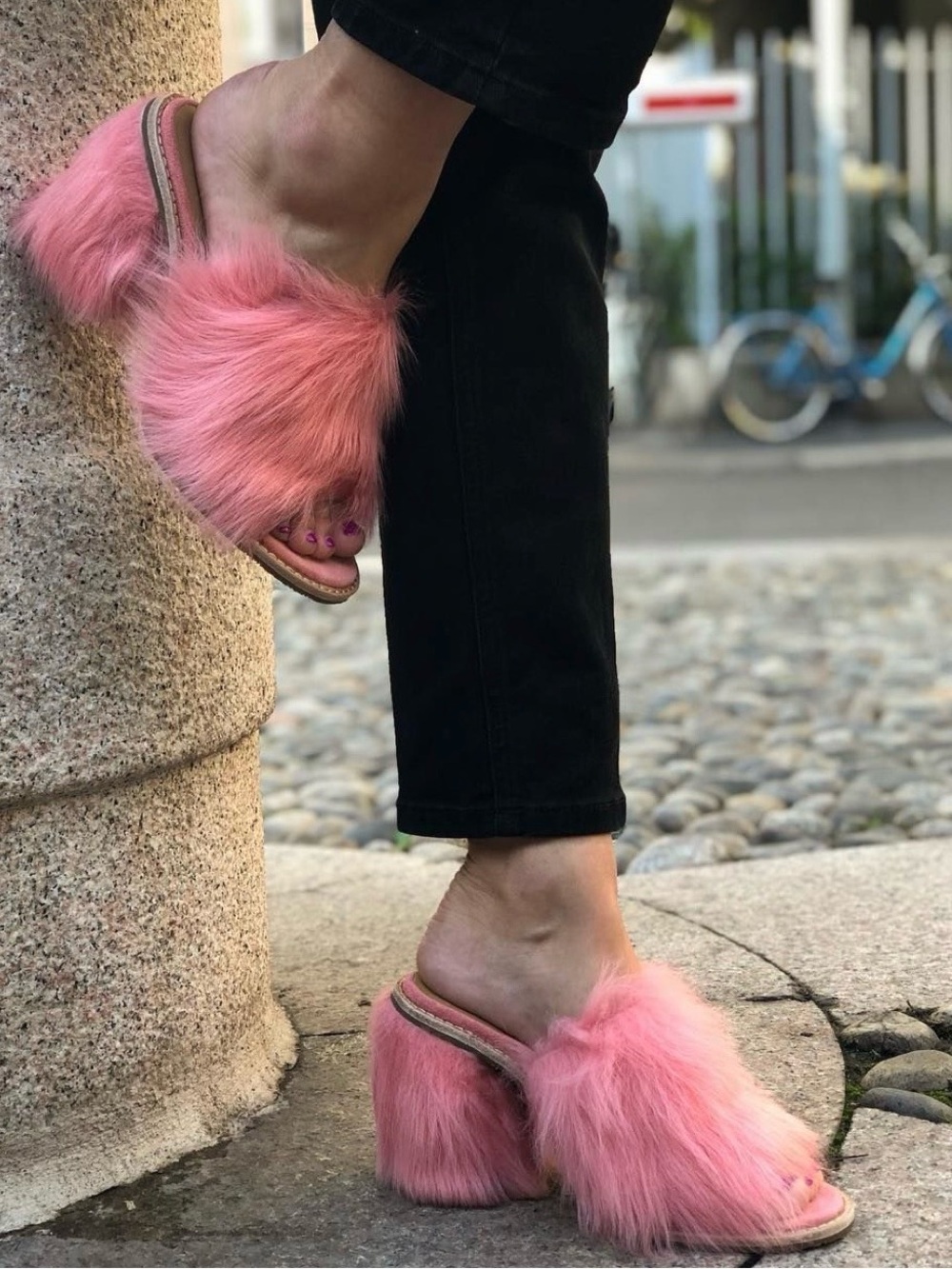 {Ugg Australia} Pink Rosa Fluff Heeled Mules Sandals